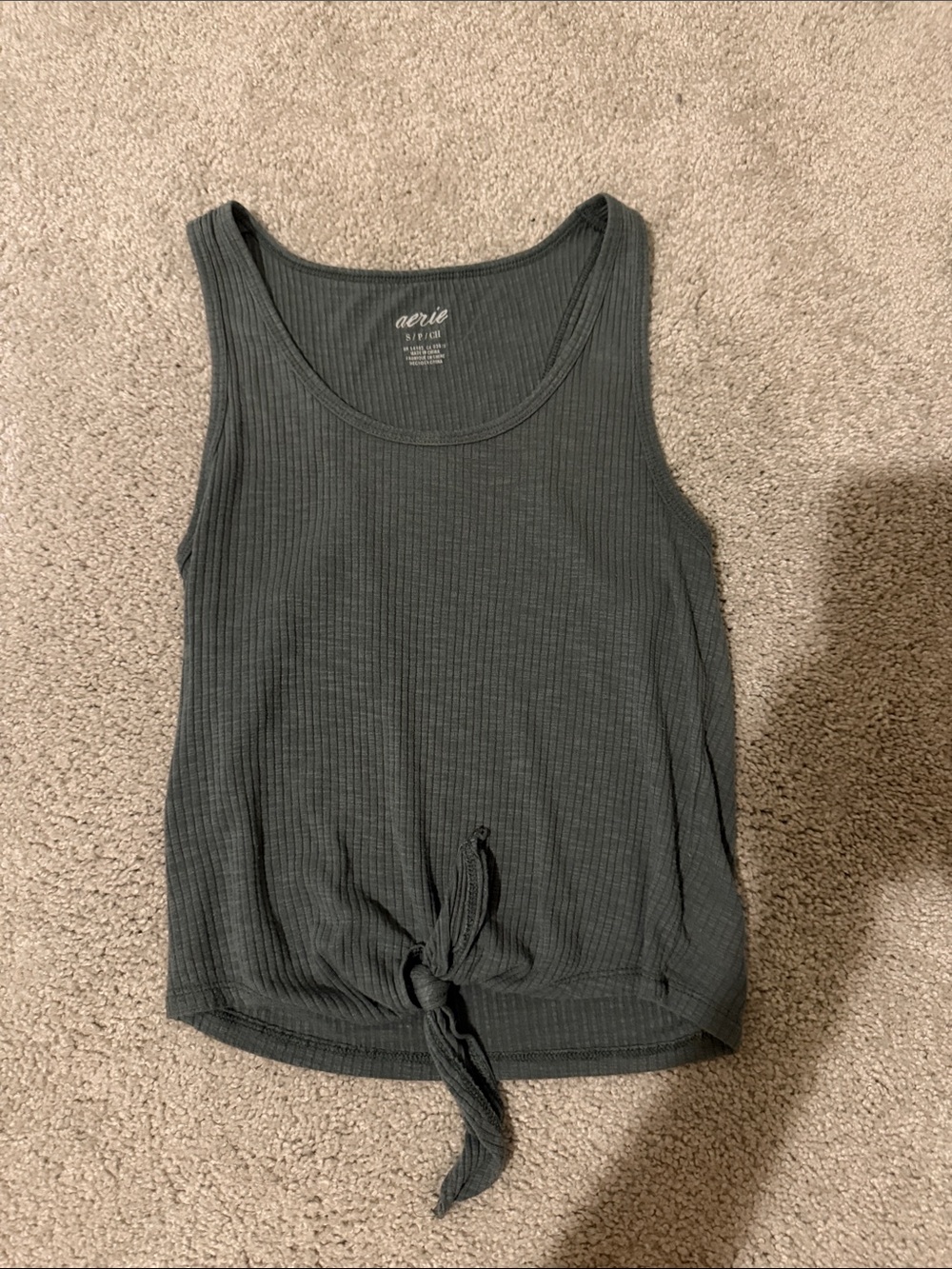 aerie green Ribbed Tie-Front Tank Top